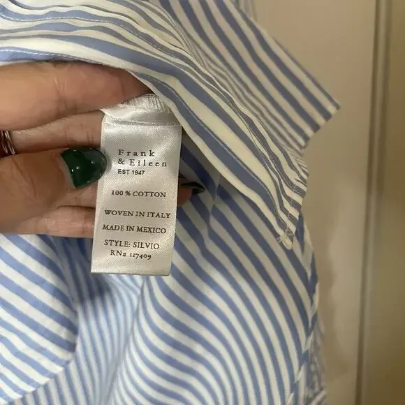 Frank & Eileen blue striped silvio button front long sleeve cotton shirt XL - Picture 6 of 7
